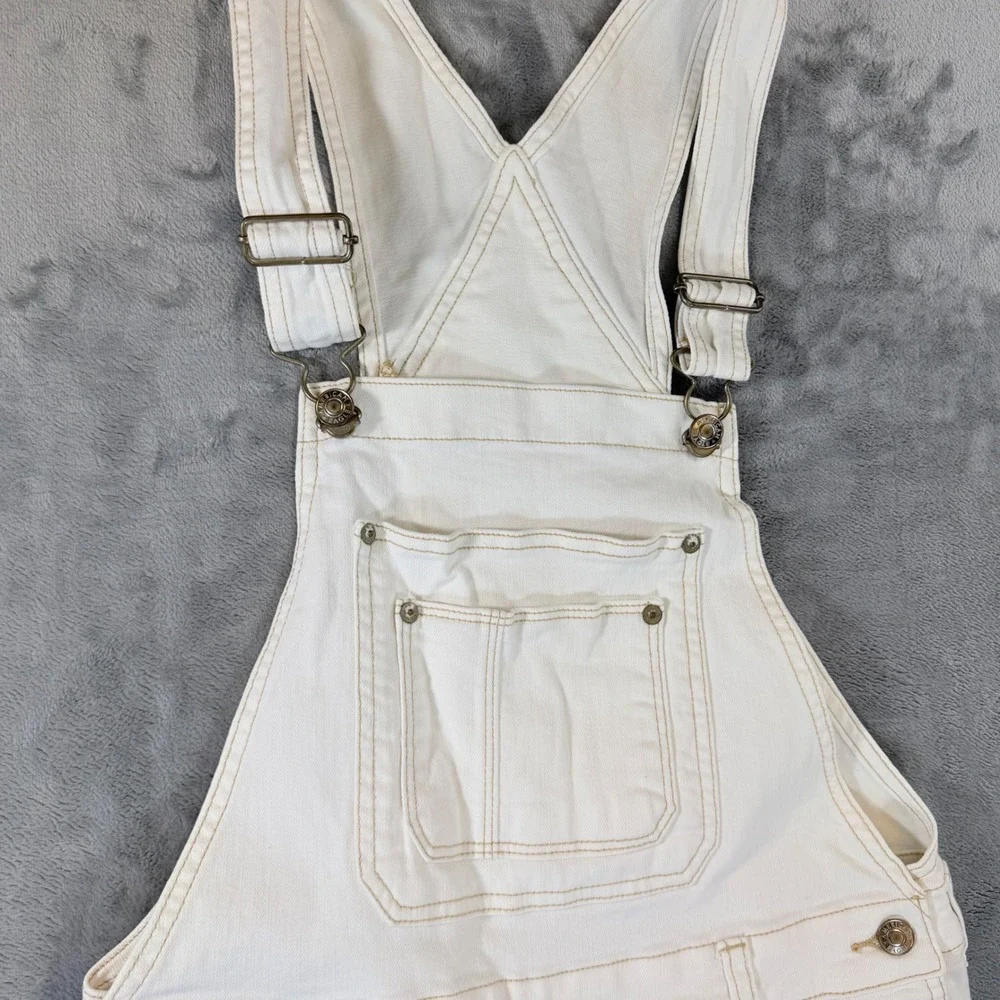American Eagle 90s Boyfriend Denim Overalls Women's Size S White Stretch - Picture 4 of 10